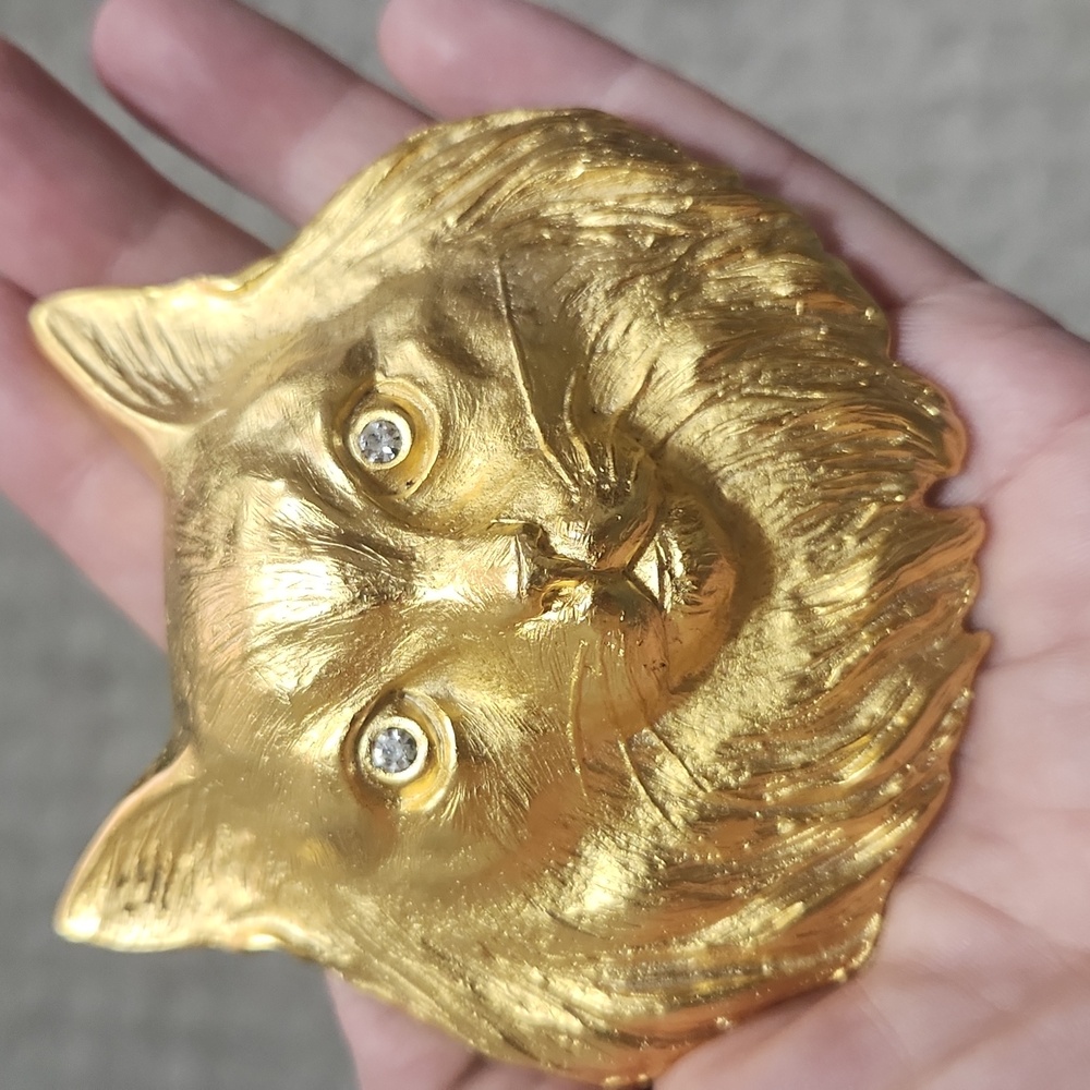RARE Doreen Ryan 94 Vintage Golden Cat Belt Buckle With Rhinestone Diamond Eyes - Picture 8 of 14